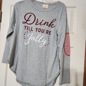 Daisy Rae Gray Long Sleeve Shirt with Festive Accents